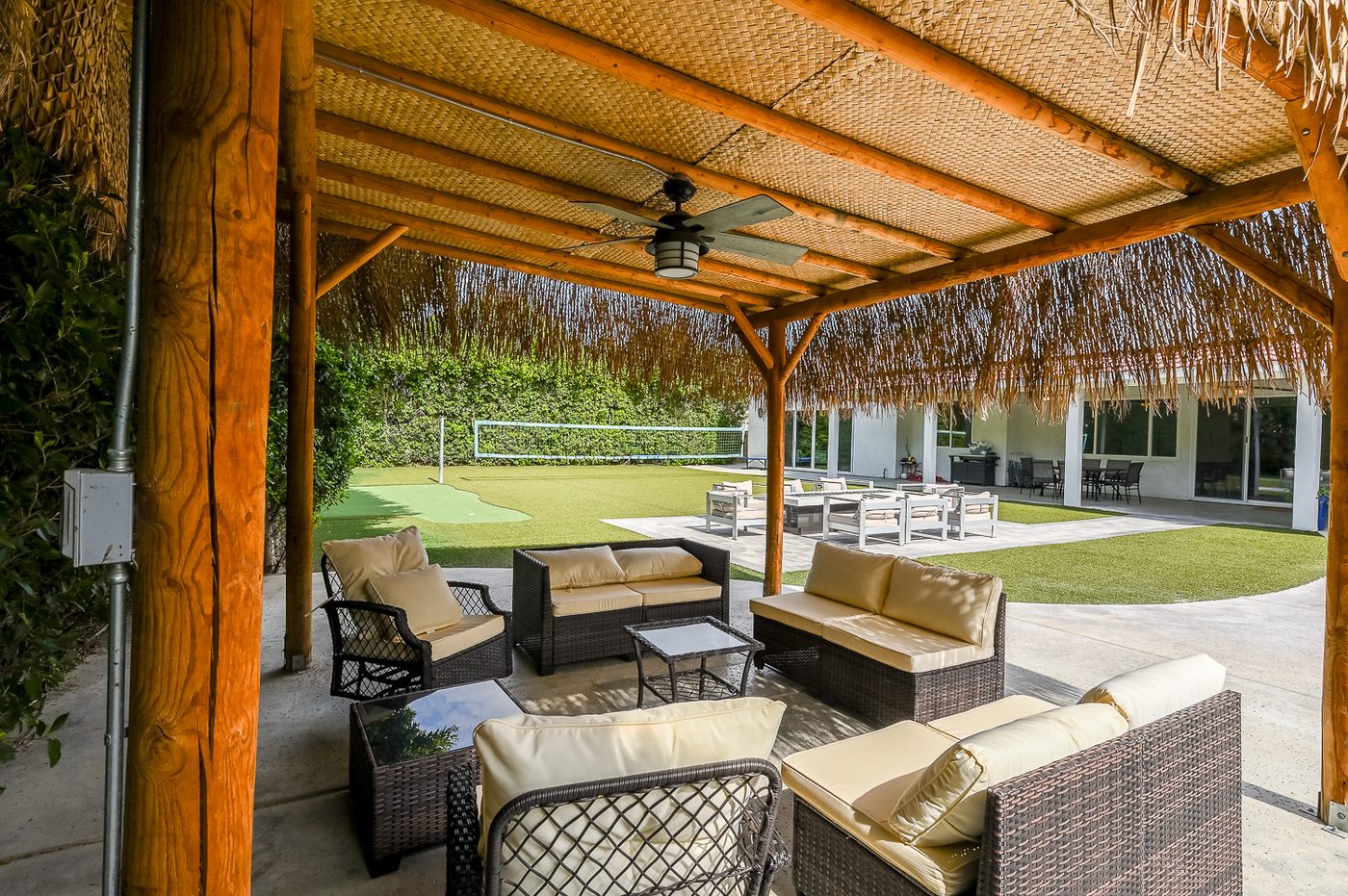 Outdoor cabana lounge at Palm Valley